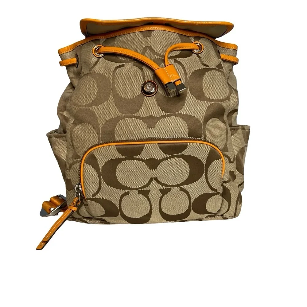 Coach signature pumpkin orange/ Tan adjustable Backpack and Wallet Set with tags